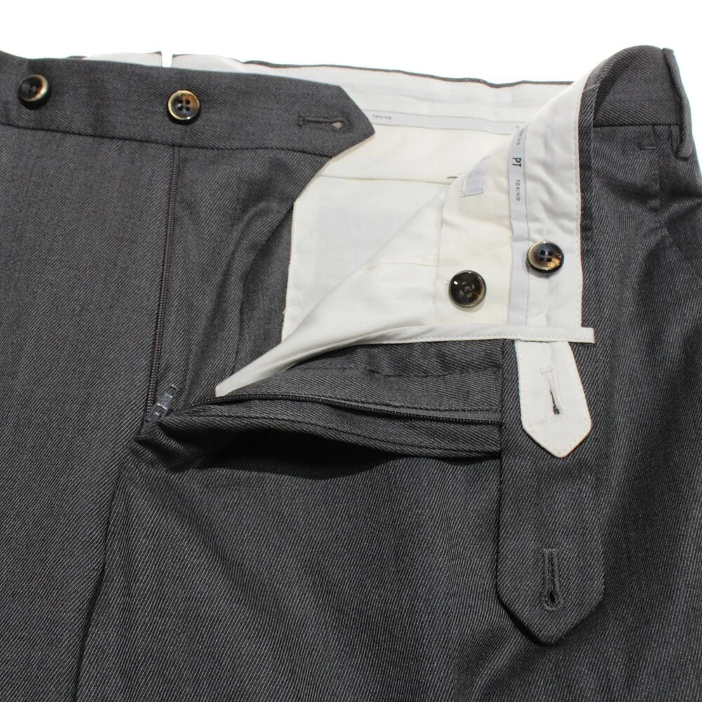 PT Torino NWT Dress Pants Size 54 (US 38) Slim Fit in Dark Gray Wool Blend
